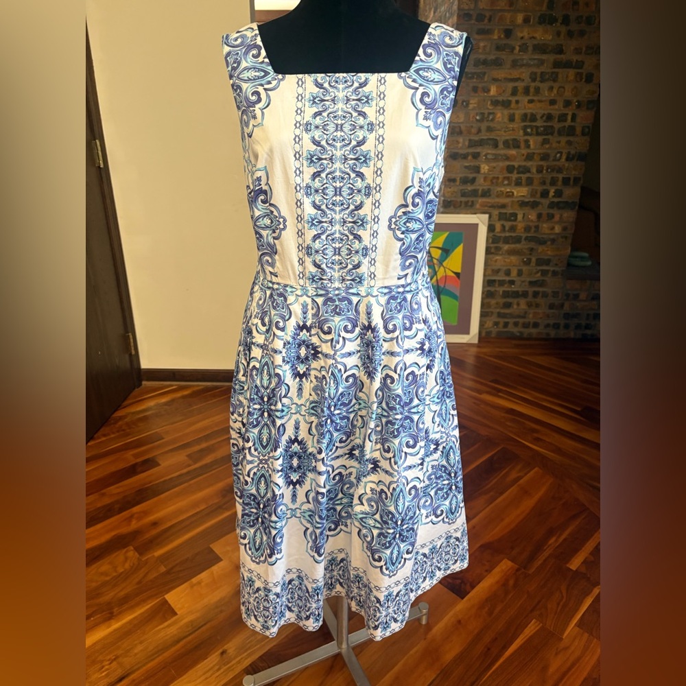 TALBOTS Womens Mediterranean Style Sleeveless Dress with Pockets Size 4, ECU